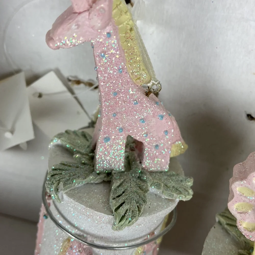 Vintage boxed set 3 Circus Zoo Animal glittered ornaments baby’s 1st Christmas